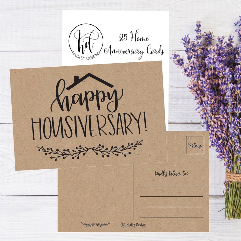 Hadley Designs 25 Kraft Happy Home Anniversary Realtor Cards, Blank Greeting House Postcards, Bulk Real Estate Thank You Notes, Welcome Home Realtor Gifts Stationery, New Realtor Gifts for Clients - Image 5